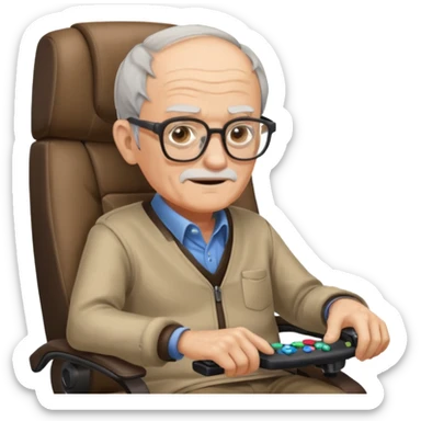 old man in gaming chair at a gaming desk sticker
