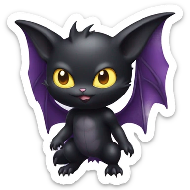 Cool Cute Edgy Dark Black Batty Chibi Noibat-Cat-Pokémon-Fakémon-hybrid sticker