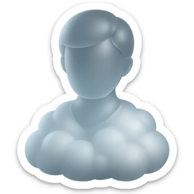 front-facing person to the shoulders, body formed from soft, voluminous white clouds, in matte glass style sticker