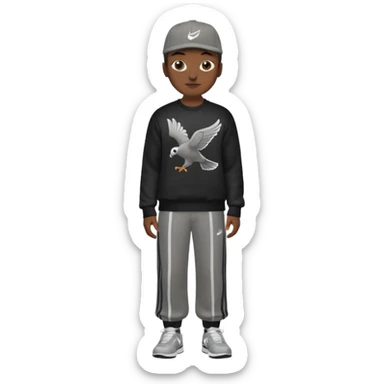 Crea Un Emoji Con Cuerpo Completo Que Sea Hombre Con Corte Alucin Y Una Gorra De Nike, Unos Zapatos Campus Adidas, Suéter Negro De LA,  Un Pantalón Con Palomas Estilo Bellaco O Ancho sticker