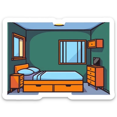 small bedroom with cute decor, cozy space aesthetic, pastel colors, plush toys, charming details sticker