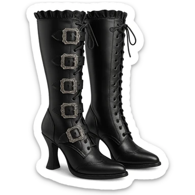 Aristocrat goth boots, black leather, silver buckles, Victorian style sticker