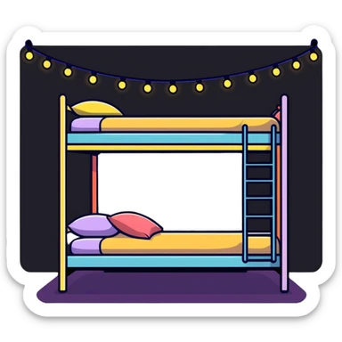 cozy loft bed with string fairy lights glowing underneath sticker