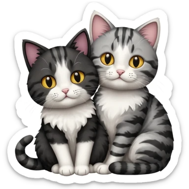 Two cats one black one grey and white cuddling sticker