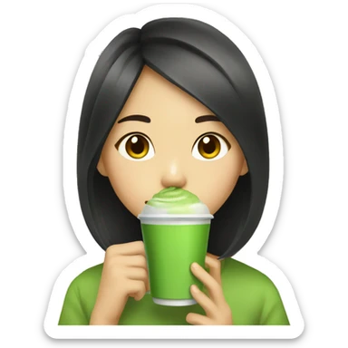 asian girl drinking matcha sticker