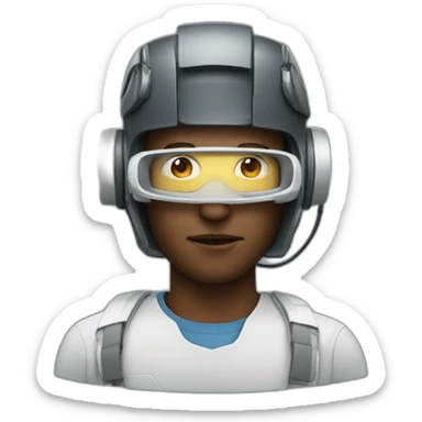 man with high tech gear on face sticker