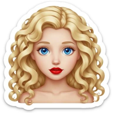 blonde girl with long curly hair, full red lips, blue eyes sticker