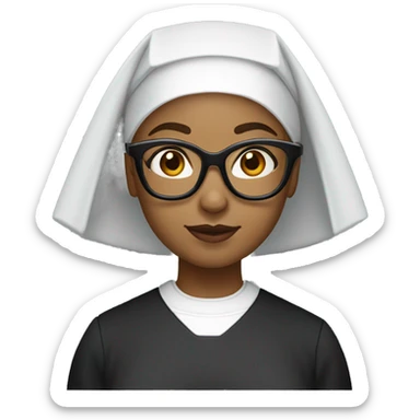 Female nun with medium skin tone and curly hair wearing spike Lee glasses sticker