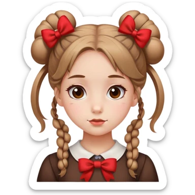 school girl with  2 bunns bow red hair  in brown dress  sticker