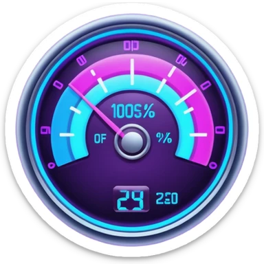 a futuristic percentage meter measuring capacity, neon colors sticker