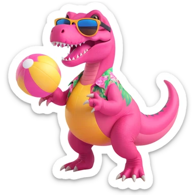 pink t-rex on vacation, 3D emoji style, playful and colorful sticker