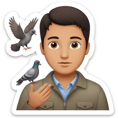 man open arms looking at a flying pigeon sticker