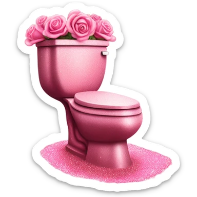 Pink glitter toilet with roses  sticker