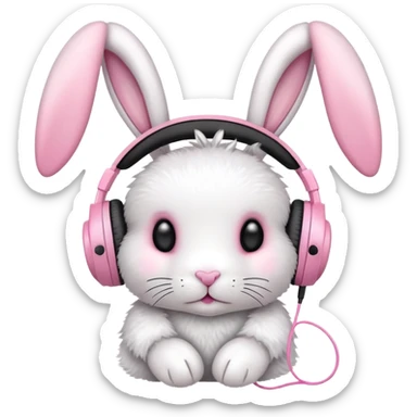 cute rabbit headphones, pink bunny ears on headphones sticker