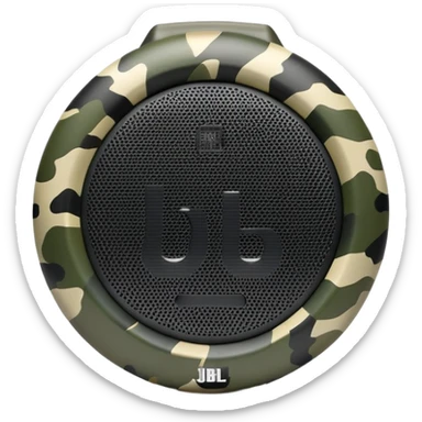 Minimalist JBL Clip 4 speaker with digital camouflage pattern, iOS emoji style sticker