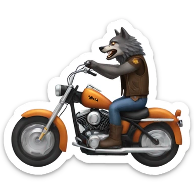 A wolf man riding a Harley David  sticker