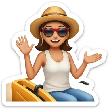 person excitedly going to an amusement park, with a roller coaster or ferris wheel in the background sticker