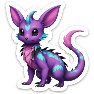 Rare exotic cute epic aesthetic Salandit-Eevee-Noibat-species-Fakemon-hybrid-creature, with markings, full body sticker