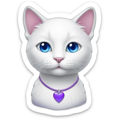 White cat with blue eyes and purple heart sticker