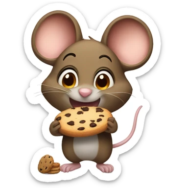 Mouse with big ears eating a chocolate chip cookie  sticker
