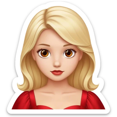 Honeymoon blonde model, brown eyes, red gown sticker