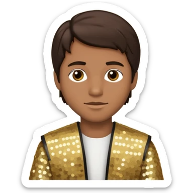 Joshua from The Bible with dark brown hair, gold sequin outfit sticker