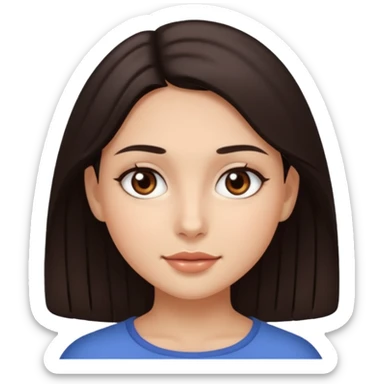 Make an emoji of a girl with smooth, radiant skin, dark hair and brown eyes sticker
