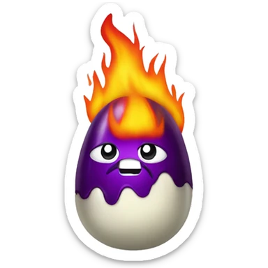 an eggplant on fire and its very sad sticker