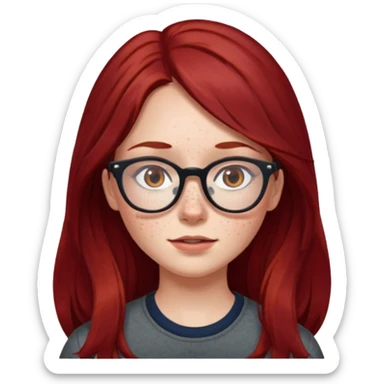 girl with long dark red hair and and glasses sticker