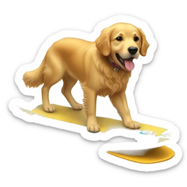 Golden retriever riding a surf board sticker