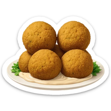 Cinematic Realistic Falafel Dish Emoji, depicted as crispy, golden falafel balls served with tahini sauce rendered with lifelike textures and vibrant, appetizing lighting. sticker