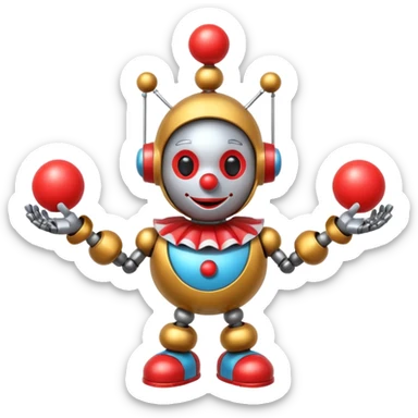 a Circus clown cute robot juggling two metal ball sticker