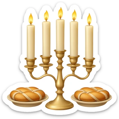 Shabbat two candles in two pale beige candlesticks and halal bread  sticker