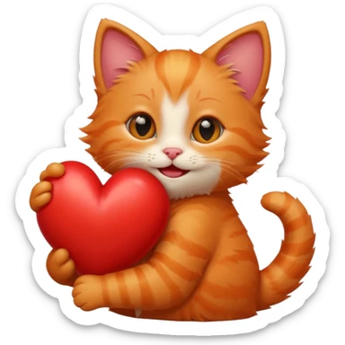 The ginger kitten is hugging a heart, very happy and smiling. sticker