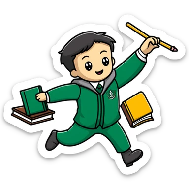 Slytherin student tripping and falling with books and wand flying sticker
