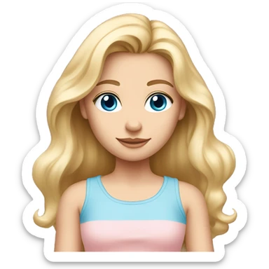 A blonde girl with long hair and blue eyes wearing a light pink tank top sticker