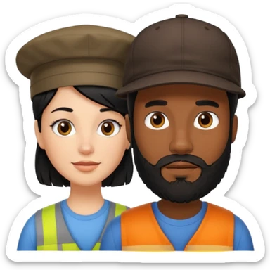 Couple emoji -WHITE with man with beardwith cap on and BLACK FEMALEwith mid length black sticker