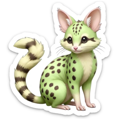 Light-neon-green, soft realistic romantic vintage antique divine beautiful elegant pretty precious cute young youthful  Fakémon-Pokémon-opossum-feline-mouse-serval-caracal-chinchilla-Minccino-Cinccino-Meowstic-rodent-hybrid-creature (full body) sticker