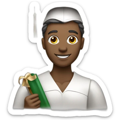 Proud Italian statue graduate in graduation hat with diploma, white sking dark brown hair sticker