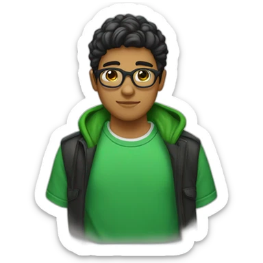 Chico adolescente flaco, alto, pelo castaño, ojos verdes, de piel blanca, gafas negras sticker