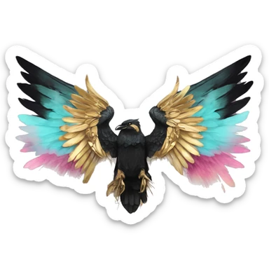 Dark black Beige cyan Pink magenta burgundy maroon cyan beige gray coyote black stripes wearing gold jewellery gold piercings gold gilded vintage watercolour tie dye black raven wings sticker