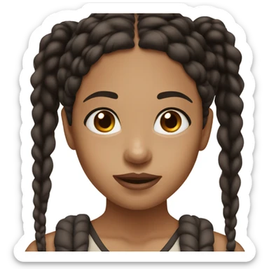 Girl with long black braids with dark brown eyes and round brown lips sticker