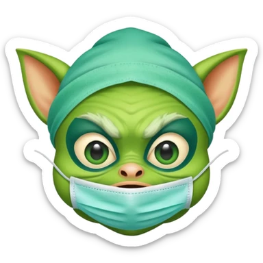 Gremlin with a face mask on sticker