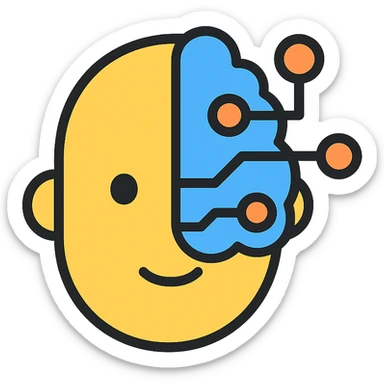 color outline icon of a face with a circuit brain, symbolizing AI thinking sticker