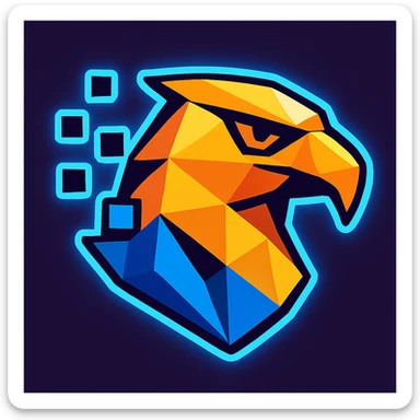 Add a vibrant blue neon glowing effect around the mini icon version of the abstract eagle head logo, emphasizing the AI and digital theme. Keep the design clean, modern, and visually striking, suitable for use as a small icon. sticker