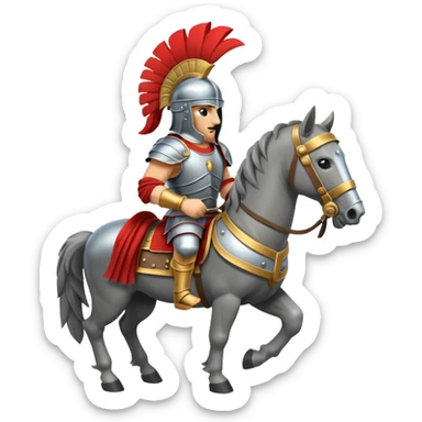 An emoji of a powerful Roman warhorse in full armor, with a feathered helmet. sticker
