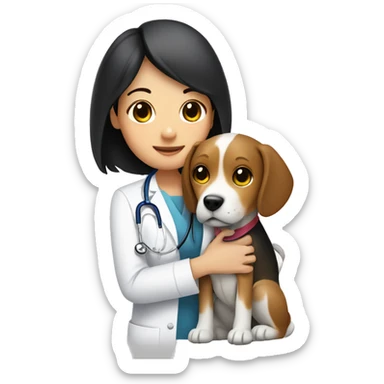  Beagle dog cuddles pediatrician women with short black hair  sticker