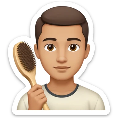 A young man (light skin indian), clean shaven, backbrush hair sticker