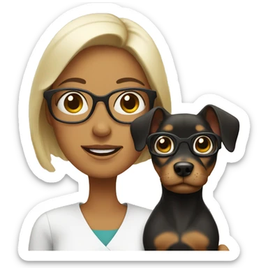 A mom with glasses with a little dog sticker