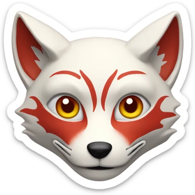 red kitsune mask, slight smile sticker